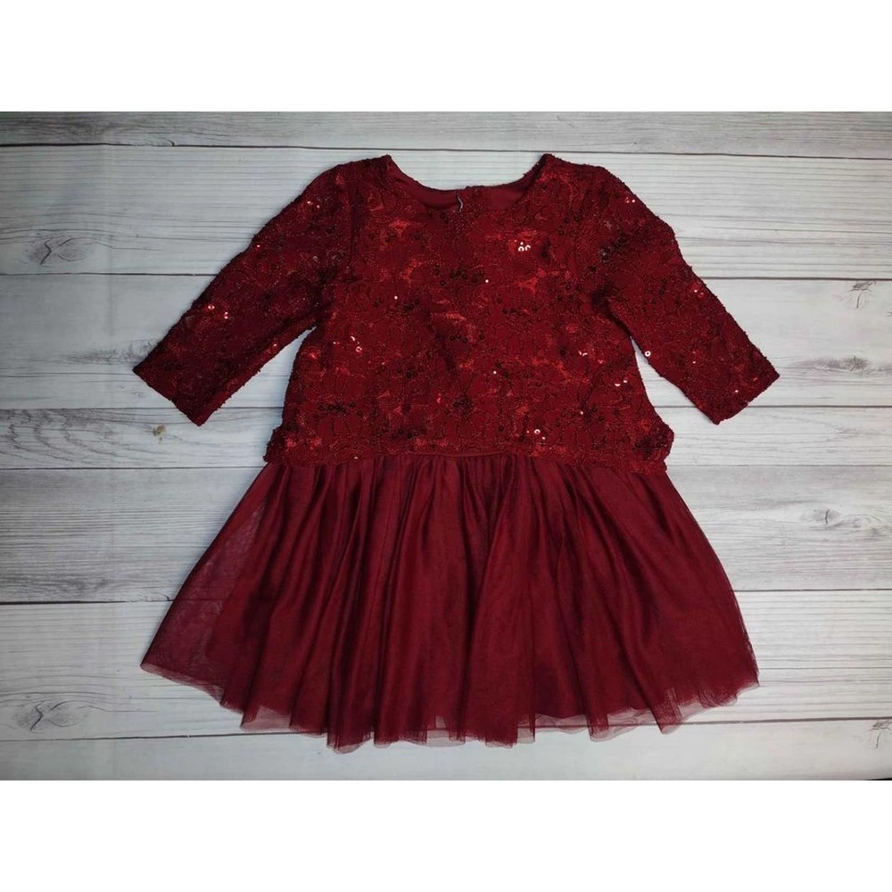 Pippa & Julie Girls Red Sequin Lace Long Sleeve Dress‎ Size 4